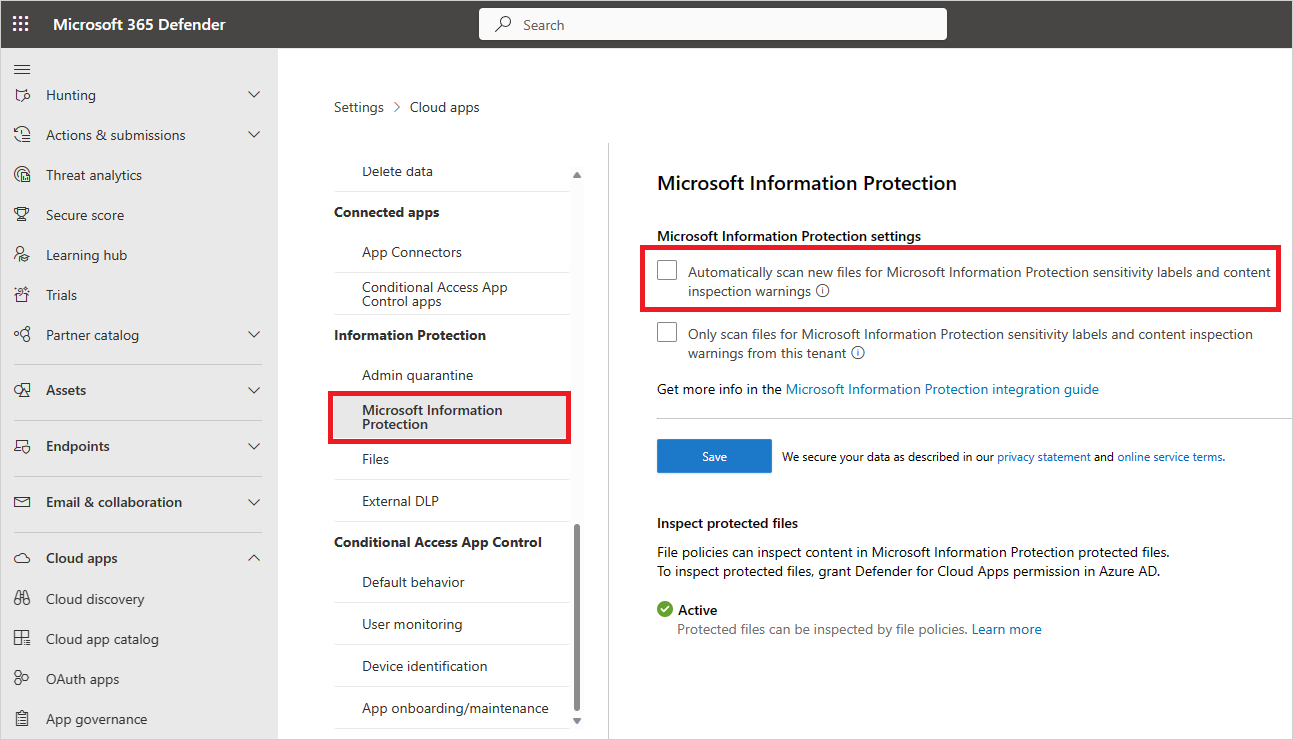 Habilite a Proteção de Informações do Microsoft Purview.