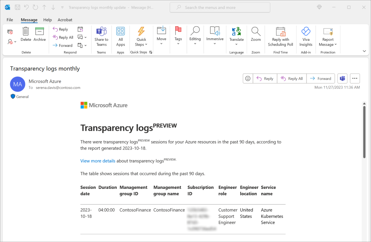 Captura de ecrã dos registos de transparência
