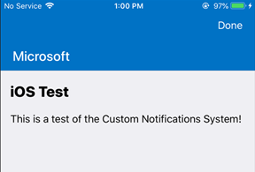 Portal da Empresa notificação de teste iOS/iPadOS