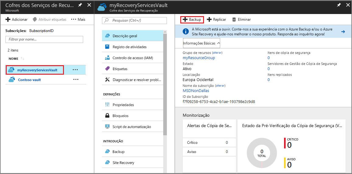 Figure 3: The console for Azure Recovery Services Vault. [Courtesy Microsoft]