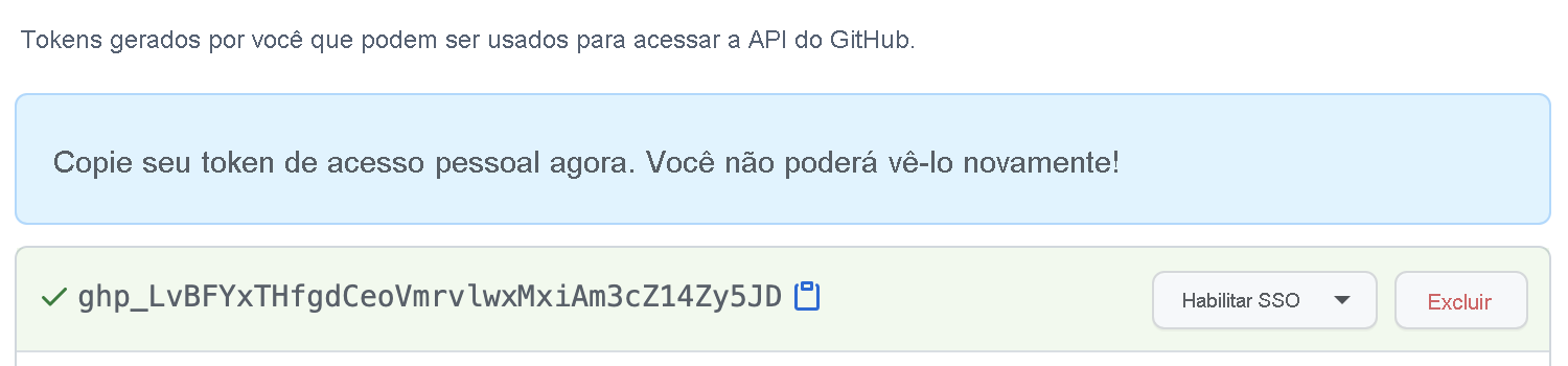 Screenshot with an example of a GitHub personal access token.