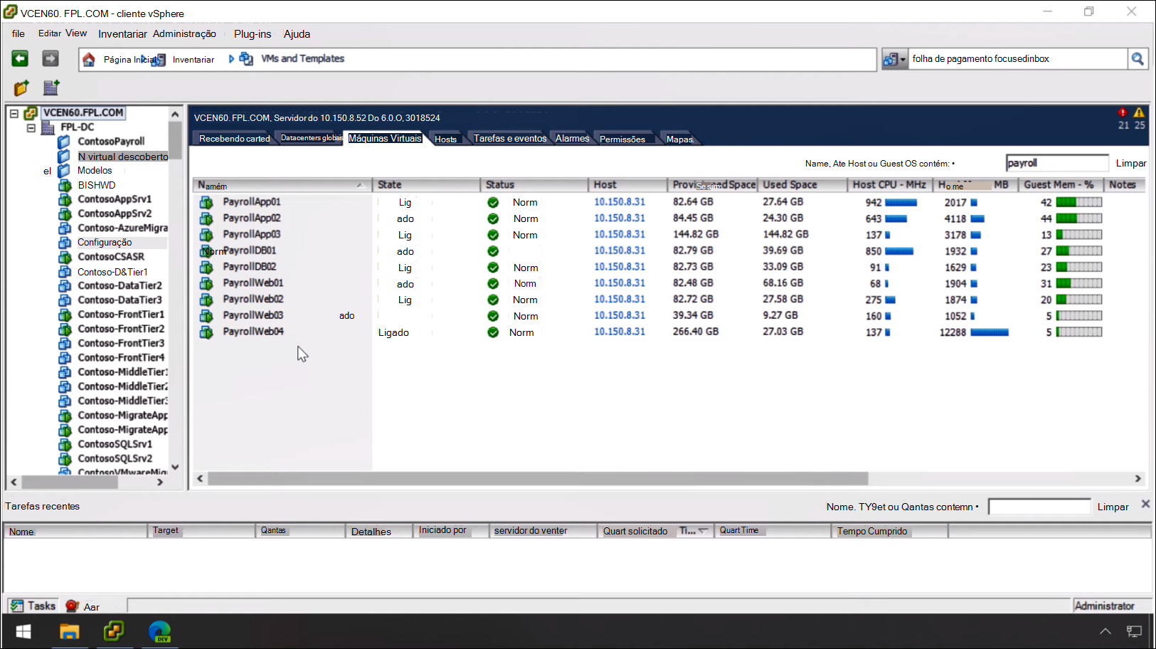 Captura de tela do ambiente inicial do VMware.
