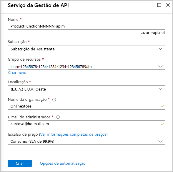 Screenshot showing settings for an API Management service.