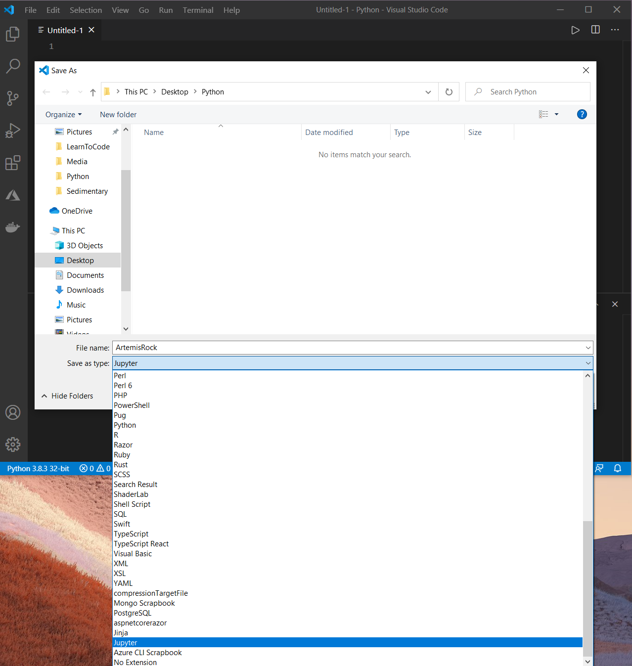 Screenshot of the Python setup environment Jupyter file type.