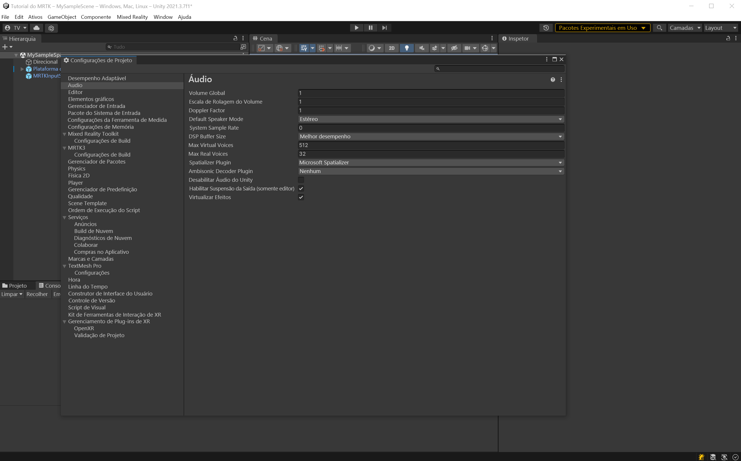 Screenshot of Project Settings showing spatializer plugin.