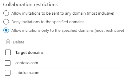 Captura de ecrã a mostrar as definições de restrições de colaboração no ID do Microsoft Entra.