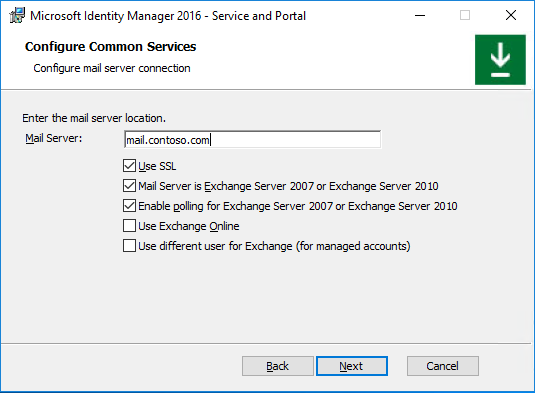 Imagem da configuração da ligação ao servidor de e-mail