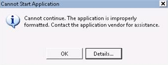Captura de ecrã a mostrar a mensagem de erro ao tentar iniciar a Ferramenta de Configuração do Ambiente de Trabalho do Microsoft 365.