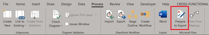 Captura de ecrã do ícone Preparar para exportar.