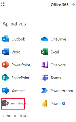Screenshot that shows the Microsoft 365 app picker.