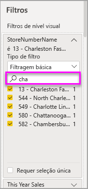 Screenshot of the Filters pane, highlighting an example filter search.