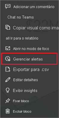 Screenshot of the More options menu, highlighting Manage alerts.