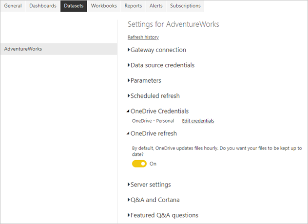 Credenciais do OneDrive e atualização do OneDrive