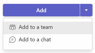 Adicionar aplicação ao Teams, a uma equipa ou a um chat.