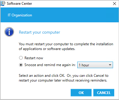 O software disponível não tem um prazo para reiniciar na notificação