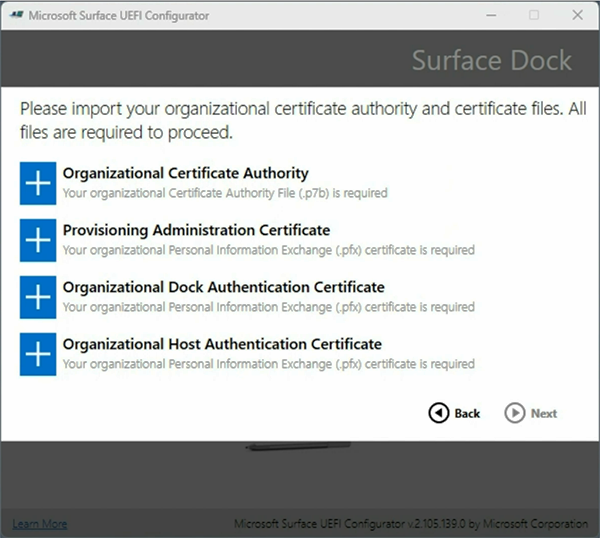 Captura de tela que mostra importar sua autoridade de certificado e cerfificar arquivos