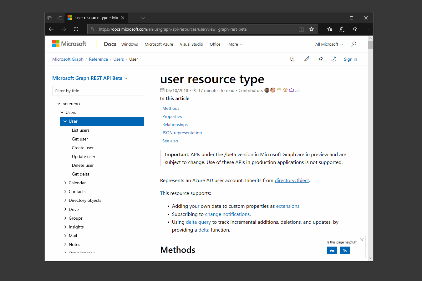 Documentação de referência do comutador de versões do Microsoft Graph
