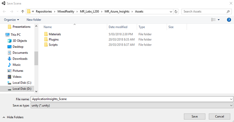 Captura de ecrã a mostrar a janela Guardar Cena com o nome do ficheiro introduzido.