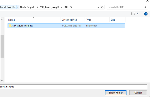 Captura de ecrã do Explorador de ficheiros a mostrar a pasta MR_Azure_Insights.