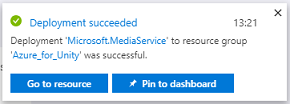 Captura de ecrã a mostrar a notificação para implementação com êxito.