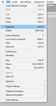 Captura de ecrã do menu editar com duplicado selecionado.