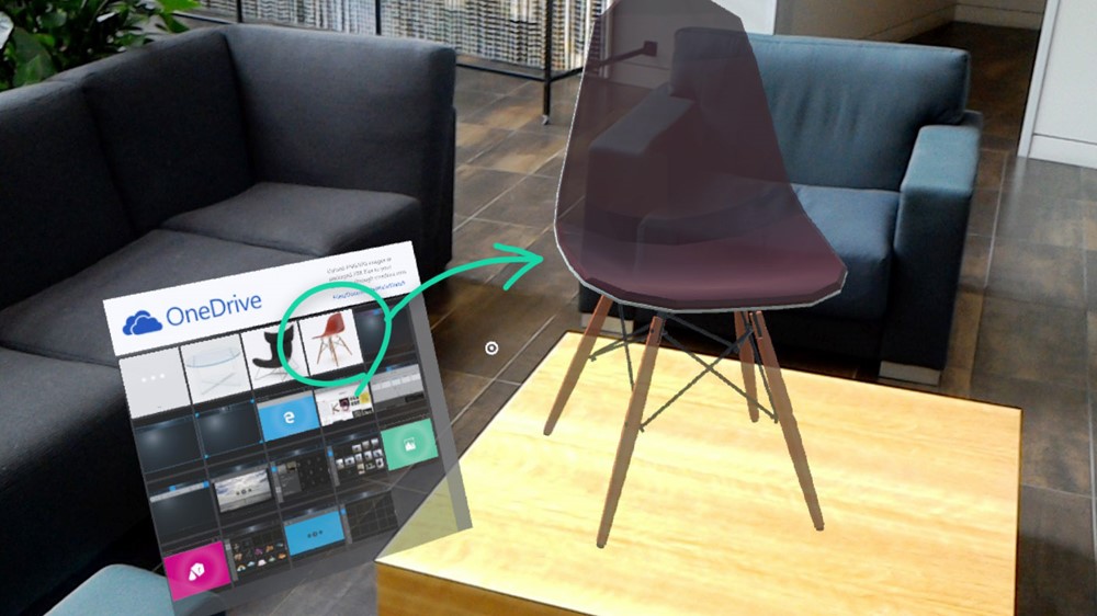 Verá o objeto 3D adicionado no menu do OneDrive do HoloSketch