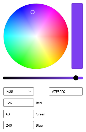Um seletor de cor com um espectro de círculo