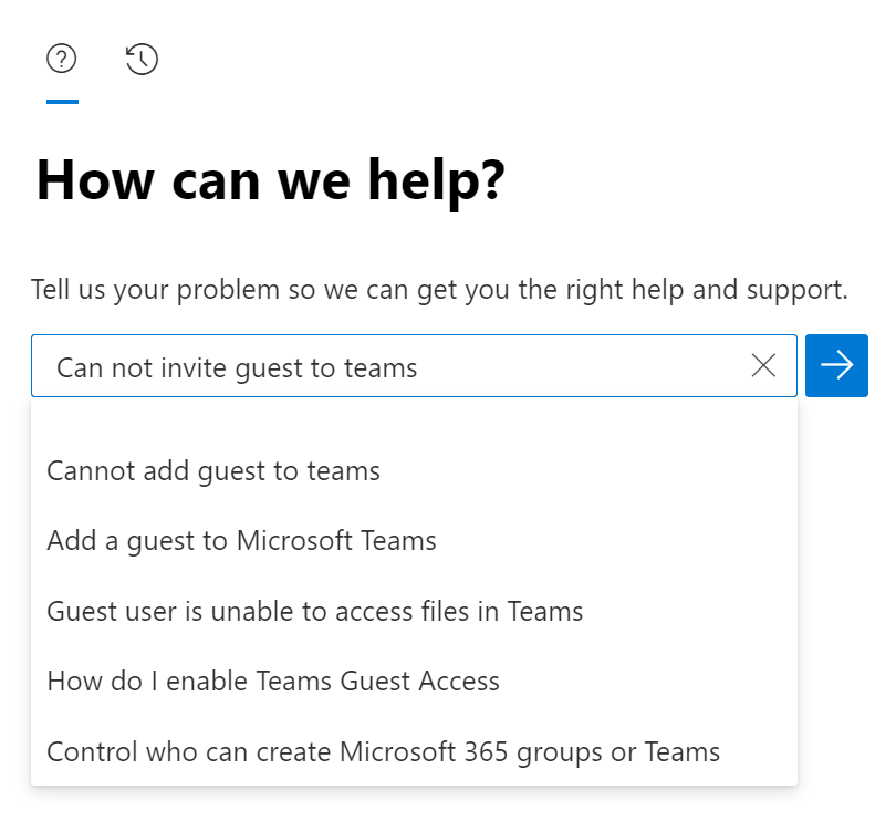 Screenshot of Self-help page in Microsoft 365 admin center.