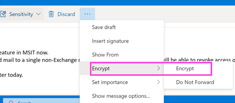Screenshot showing Encrypt Only option in Outlook on the web.
