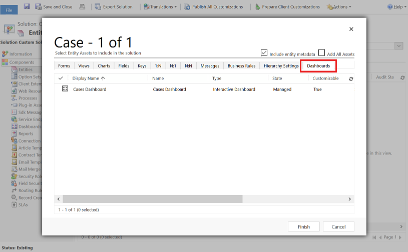 Screenshot of Entity Dashboard node during addition.