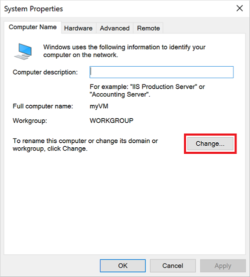Choose to change the workgroup or domain properties