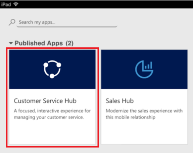 Selecta'i Hubul de servicii pentru clienți pe un dispozitiv mobil.