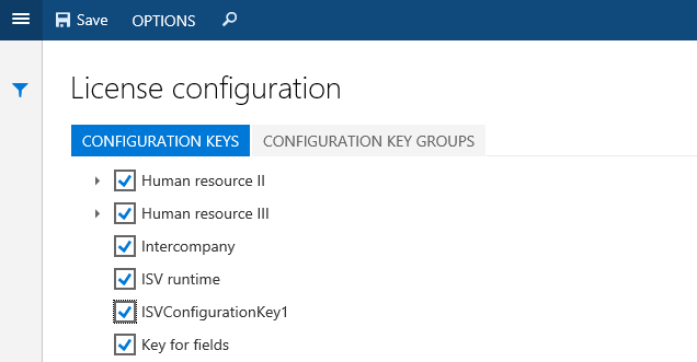 ISVConfigurationKey1 configuration key enabled on the License configuration page.