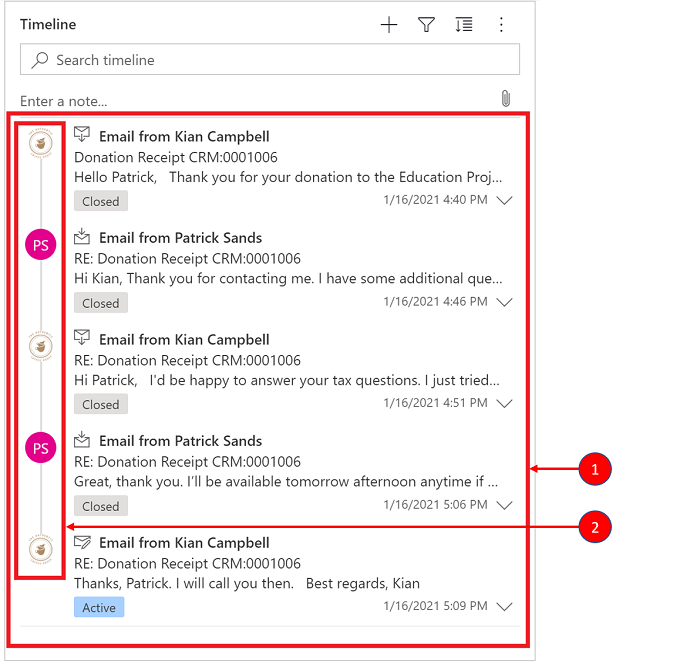 Vizualizare e-mail cu fire de conexiune extinse.