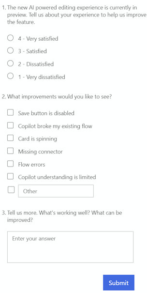 Captură de ecran a formularului de feedback.