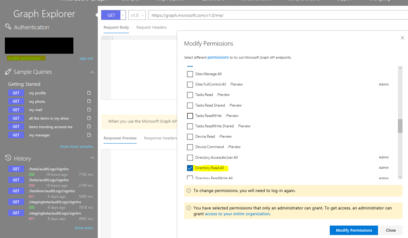 Modify permissions UI