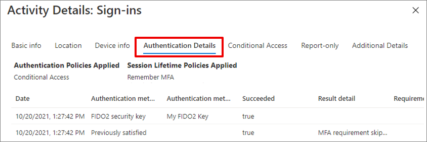 Screenshot of the Authentication Details tab