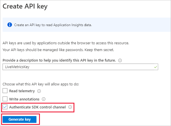 Create API Key tab. Select 