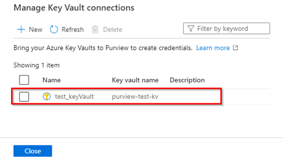 Просмотрите подключения azure Key Vault для подтверждения.