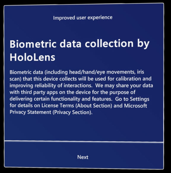На этом снимке экрана показано окно биометрических данных OOBE.
