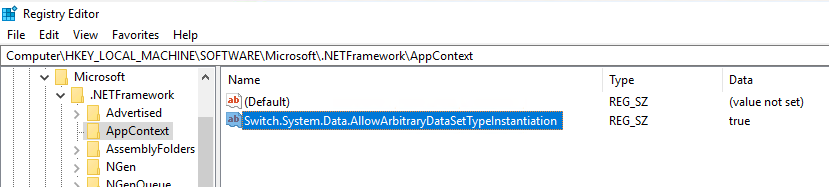 Снимок экрана ключа реестра AppContext в редакторе реестра.