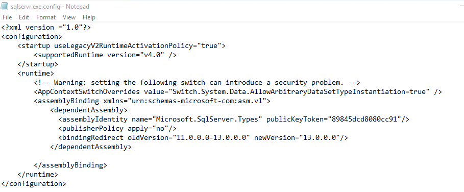 Снимок экрана показывает пример экземпляра SQL Server 2016 года.