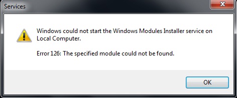 Снимок экрана Windows службы установки модулей 126.