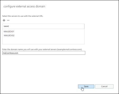 Настройте домен внешнего доступа для выбранного виртуального каталога Outlook в Интернете в Центре администрирования Exchange.