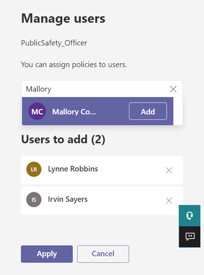 Снимок экрана, на котором показано, как назначить политику пользователю в Центре администрирования Teams с помощью второго метода.