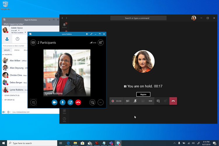 Снимок экрана: сценарий лучшего совместного удержания экрана с Teams и Skype для бизнеса.