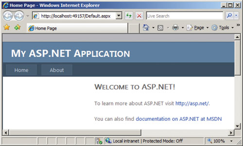 Выполнение нового ASP.NET-приложения