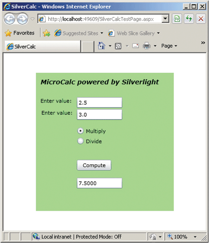 Figure 1 MicroCalc Silverlight App