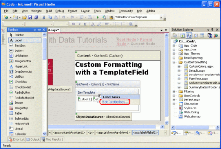 Выберите параметр Edit DataBindings (Изменить привязки данных) из смарт-тега метки.