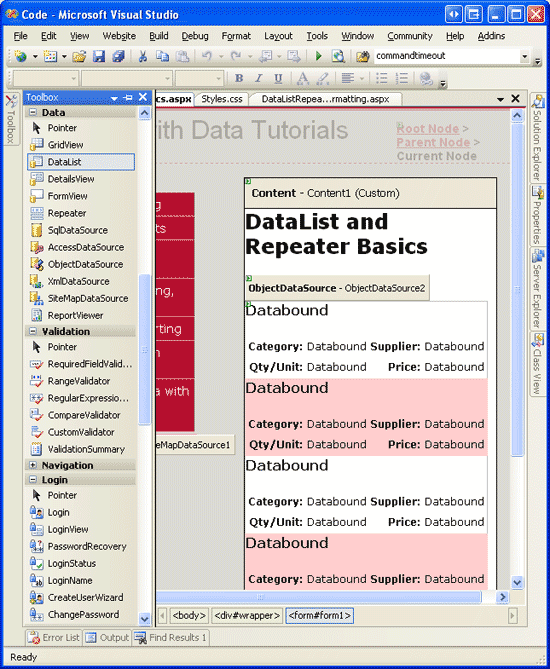 Снимок экрана, показывающий, как новый файл обложки обновляет внешний вид DataList в Designer.